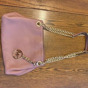 Michael Kors Mauve Leather Shoulder Bag with Gold Chain